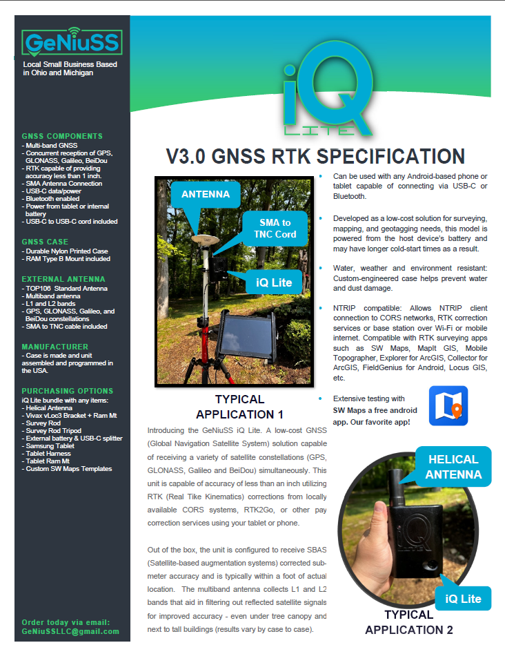 iQ LITE V3.0 RTK GNSS Rover + Antenna
